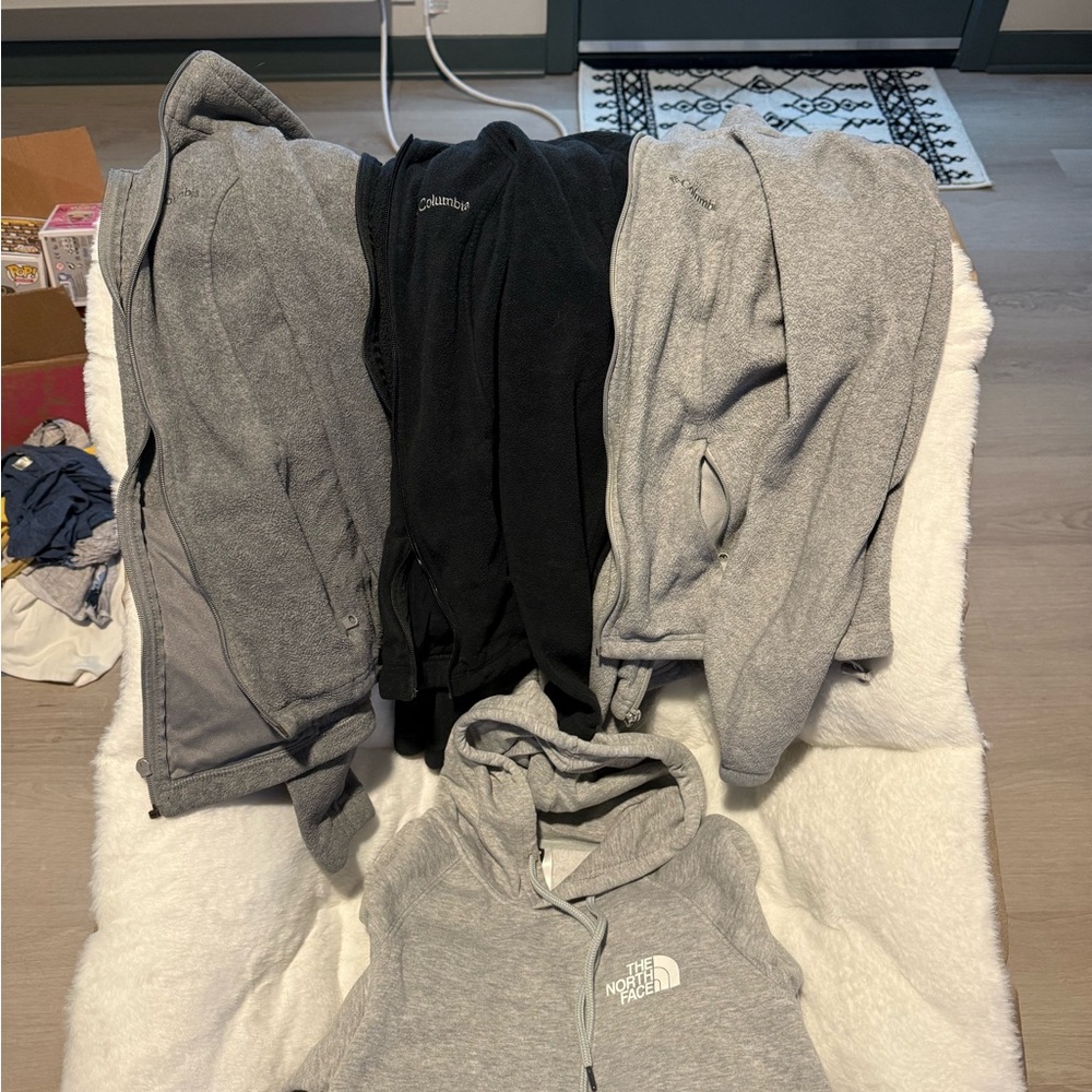 Columbia Women’s Black and Gray Zip-Up Jackets an North Face Sweatshirt